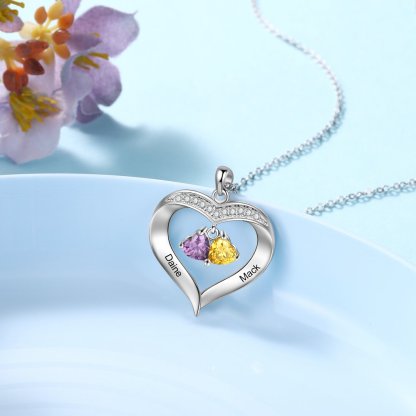 To My Granddaughter Custom Heart Necklace with Birthstones Gift-Jessemade AU