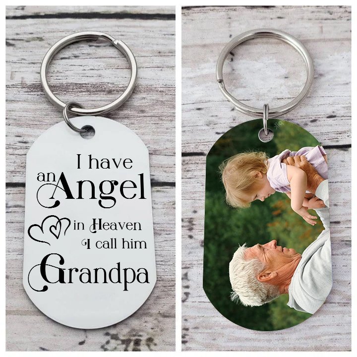 Memorial Grandpa Keychain Custom 1 Photo Keychain Memorial Gift - I have Angel in Heaven I call him Grandpa-Jessemade AU