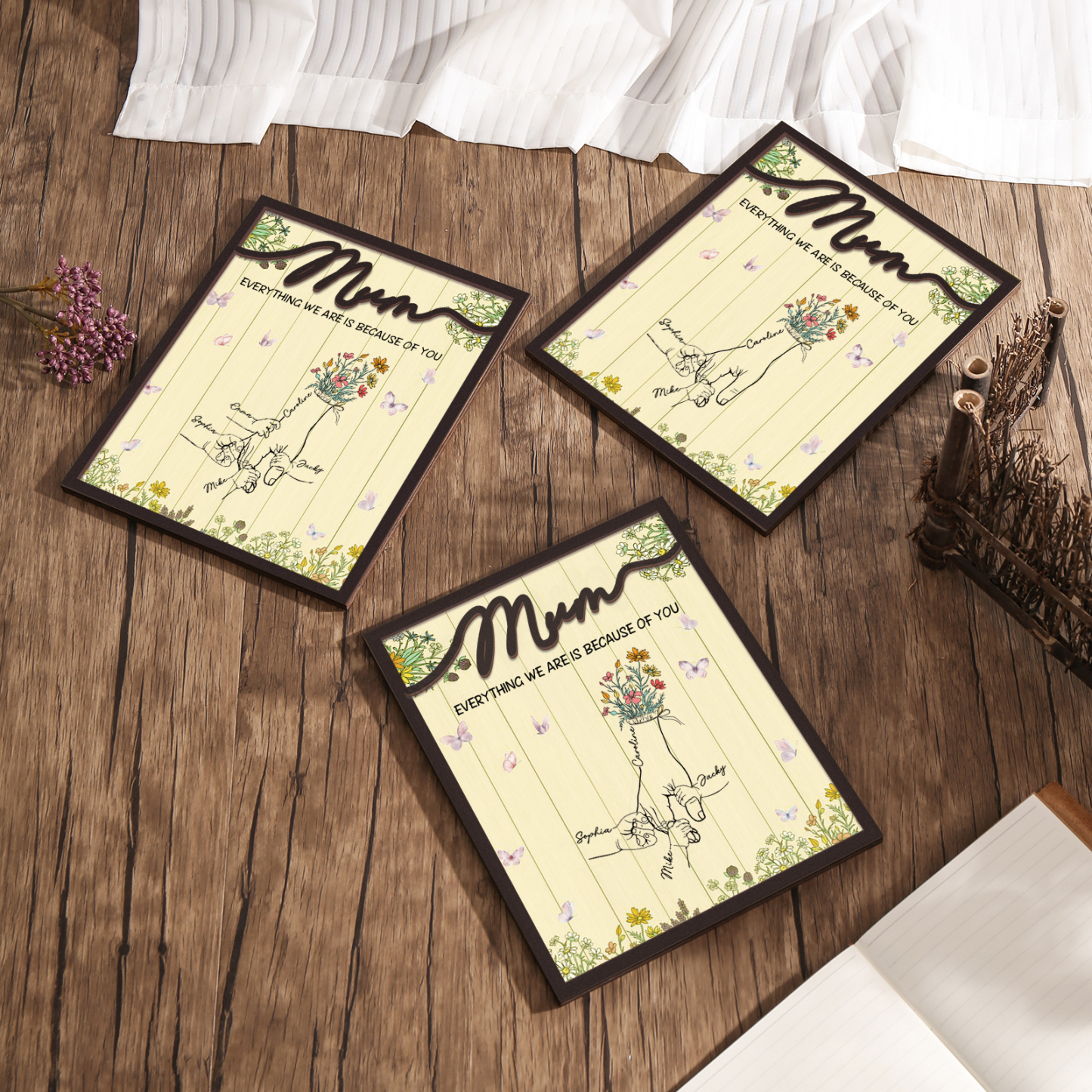 Personalised 5 Names Wooden Plaque Holding Mum's Hand Desktop Decoration With Stand - EVERYTHING WE ARE IS BECAUSE OF YOU-Jessemade AU