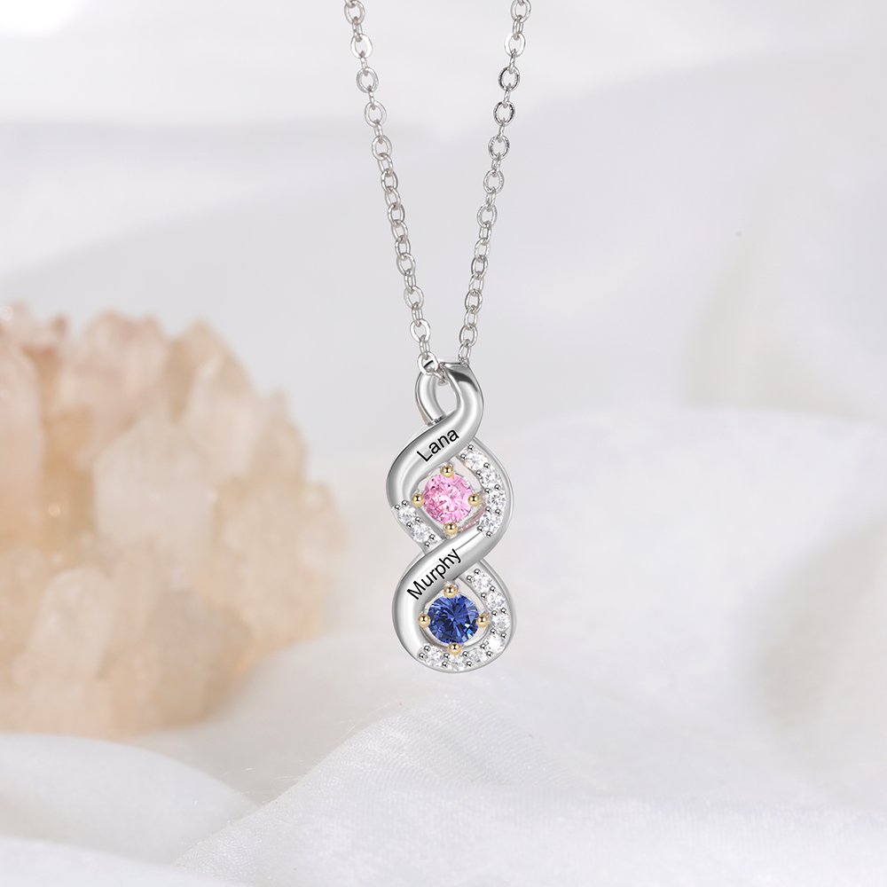 Personalised DNA Necklace With 2 Birthstones Engraved Names Gift For Women-Jessemade AU