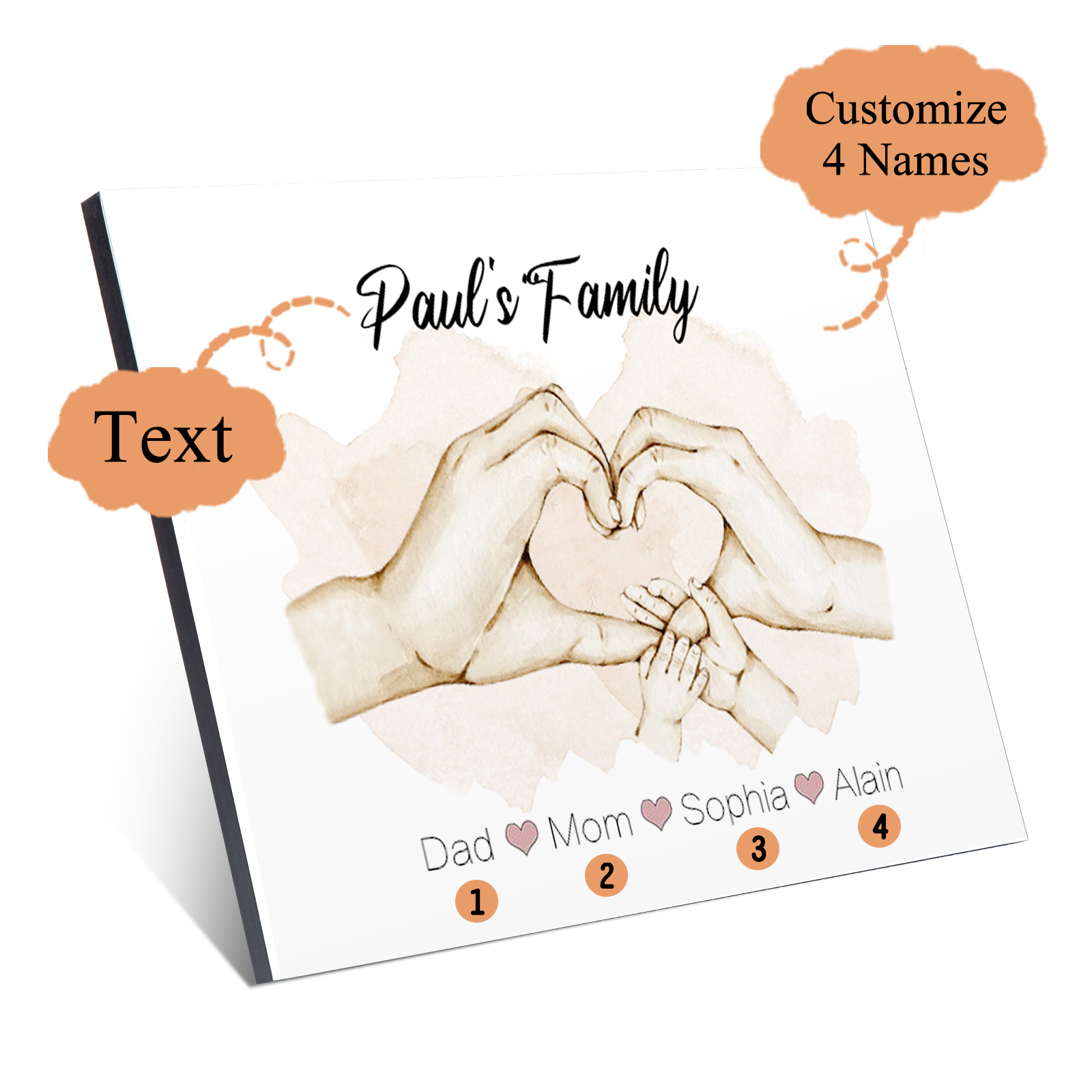 Personalised Heart Holding Hands Picture Board Custom 4 Names Family Keepsake Wood Signs Photo Frame-Jessemade AU