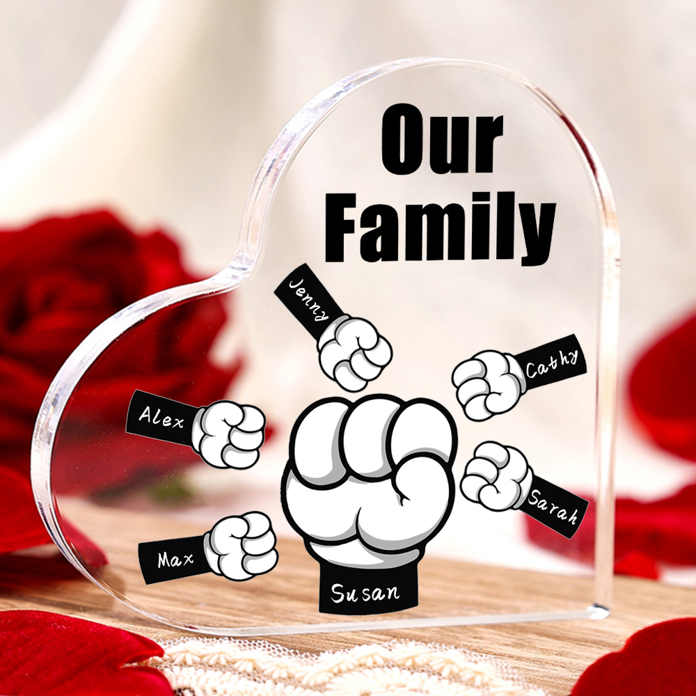 Personalised Acrylic Heart Keepsake Custom 6 Names & 1 Text Fist Bump Ornaments Gifts for Dad/Grandpa-Jessemade AU
