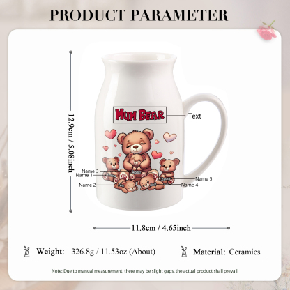 Personalised Ceramic Flower Vase Custom 2–8 Names & 1 Text Bear Family Vase Gift for Mother/Grandma-Jessemade AU