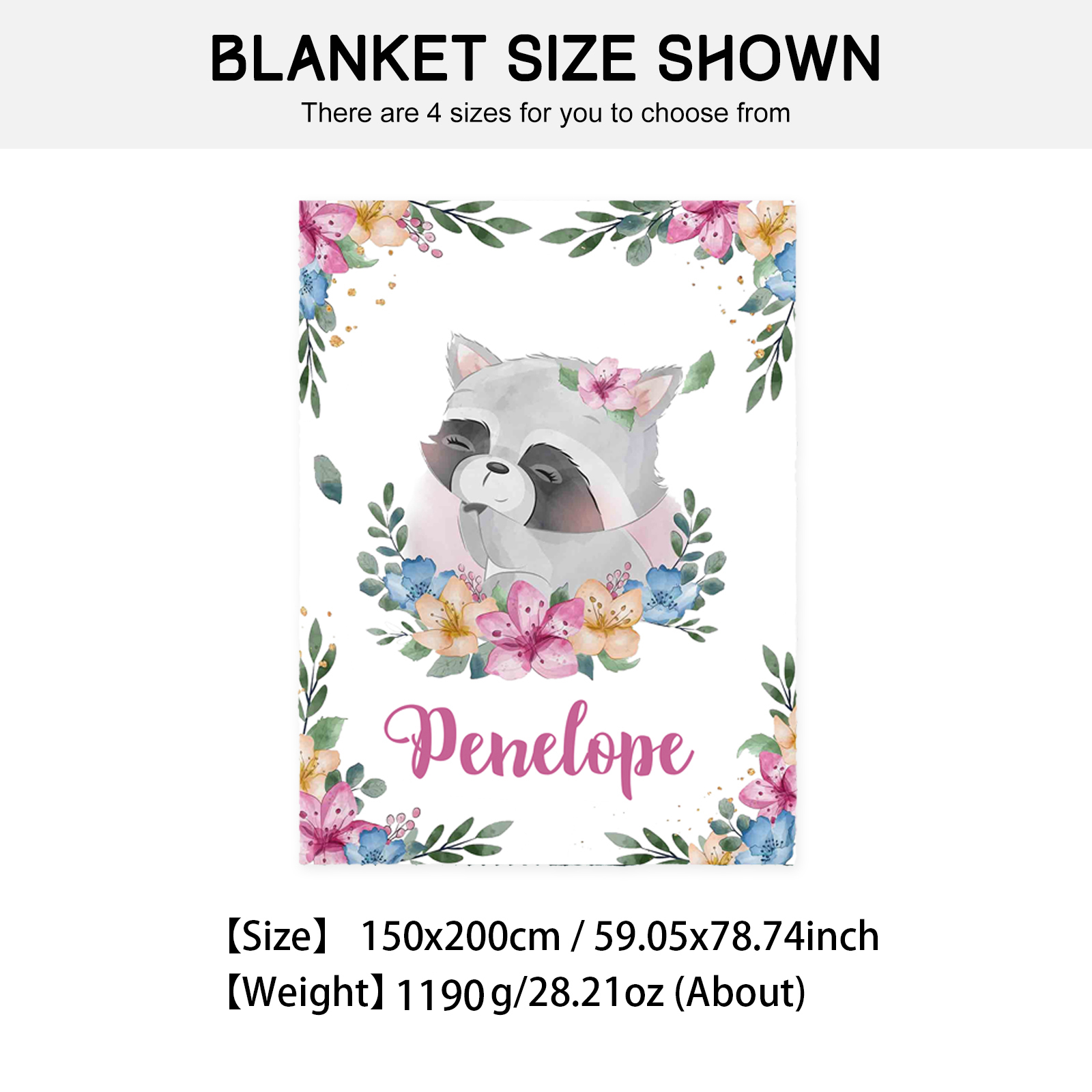 Personalised Raccoon Blanket Custom Name Cute Cartoon Blanket-Jessemade AU