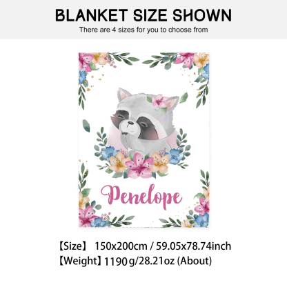 Personalised Raccoon Blanket Custom Name Cute Cartoon Blanket-Jessemade AU