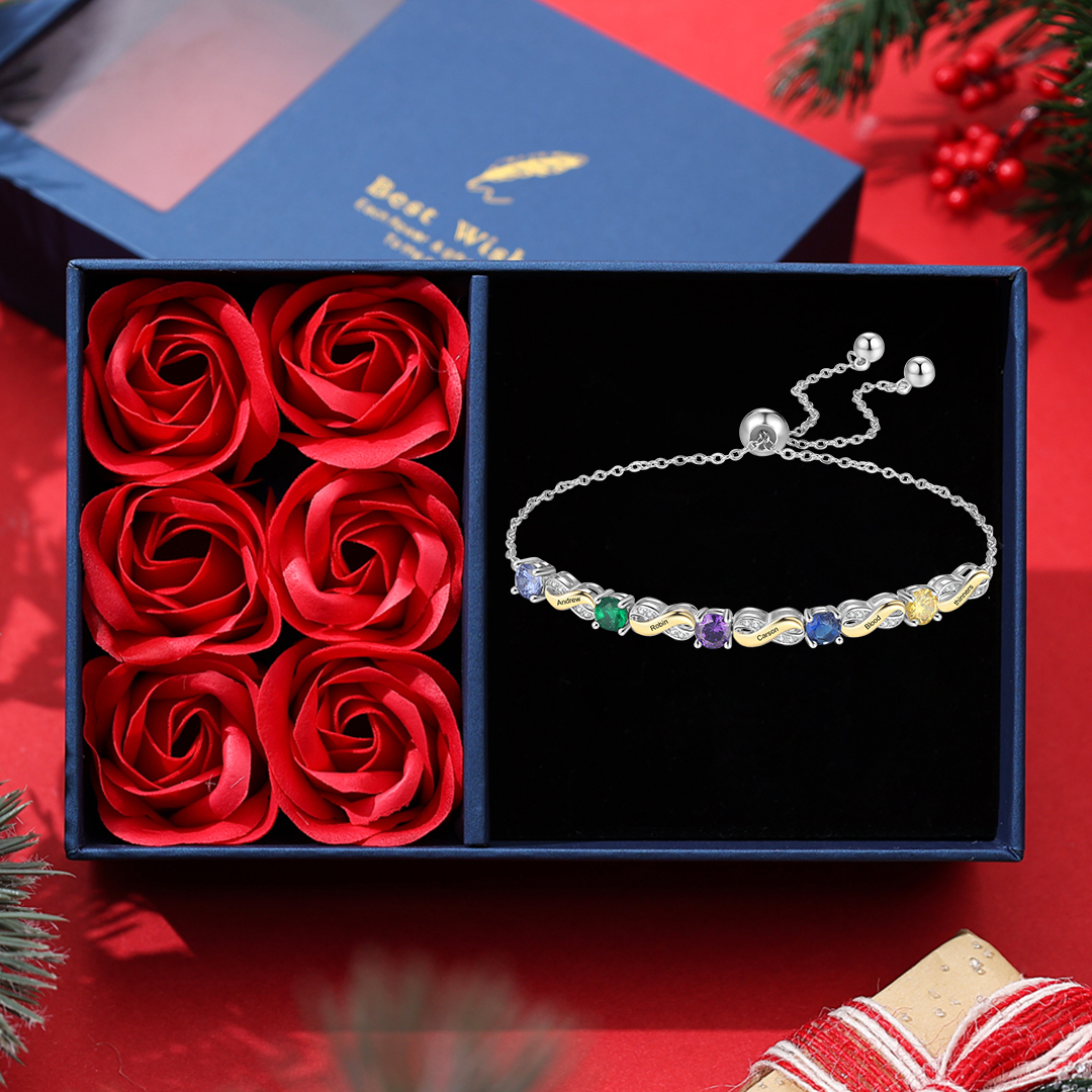 Mother & Family Bracelet with Birthstones Engrave 5 Names Infinity Bracelet Gifts for Her-Jessemade AU