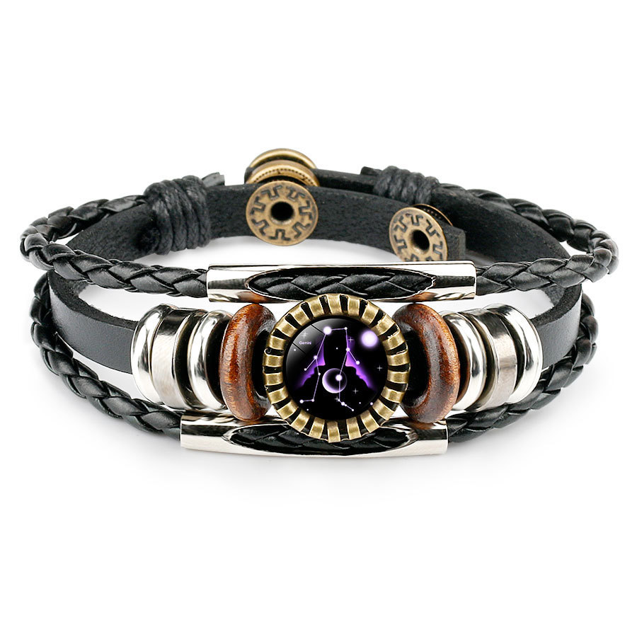 Leather Constellation Bracelet Black Gifts for Family Friends-Jessemade AU