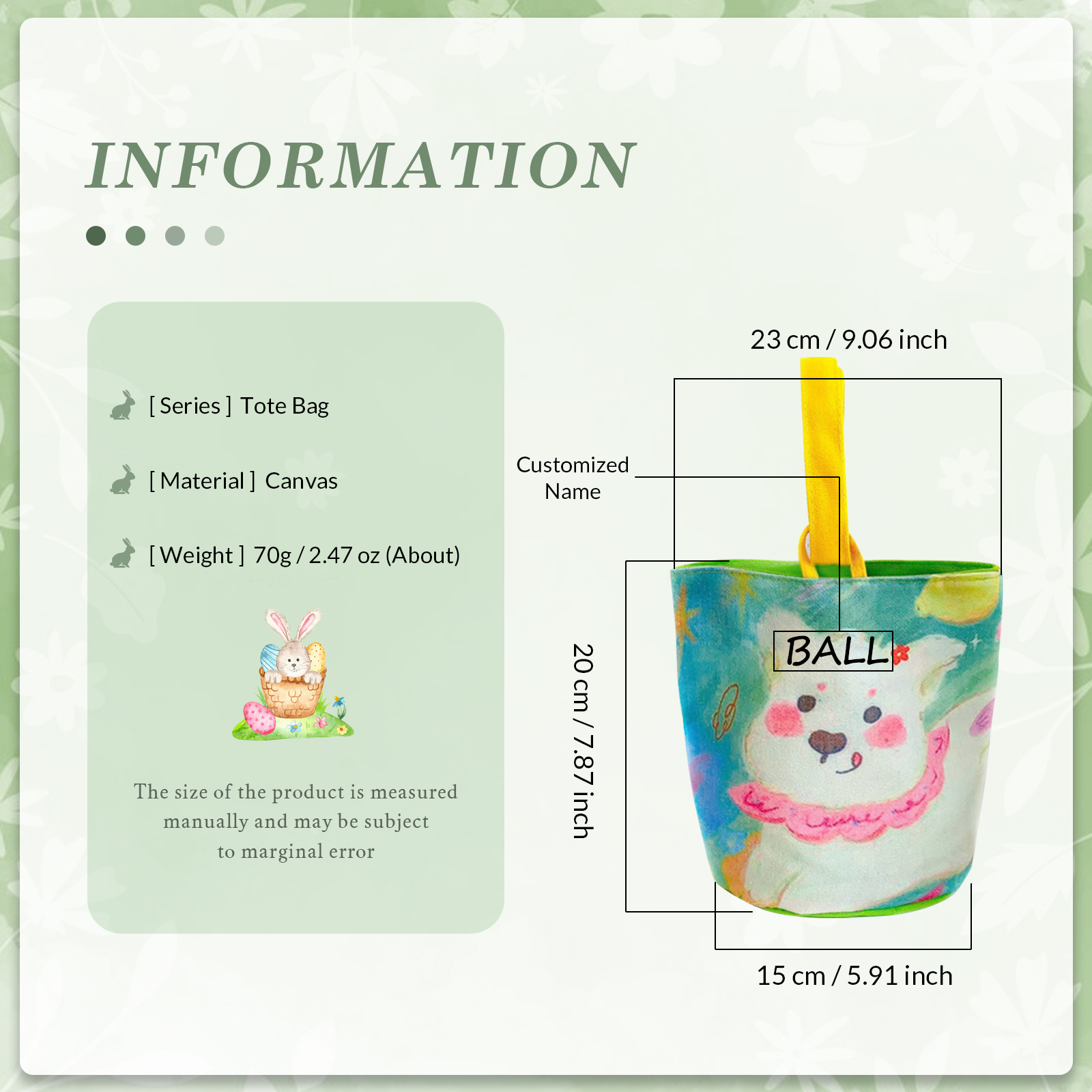 Personalised Bunny Tote Bag Custom Name Bunny Basket Bucket Bag Easter Gifts for Him/Her-Jessemade AU