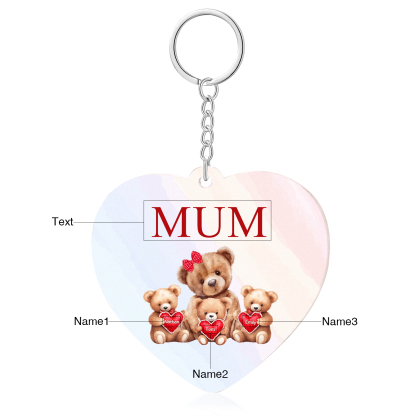 3 Names - Personalised Acrylic Keychain Custom 1 Text Teddy Bears Family Hanging Ornaments Gift for Mum/Grandma-Jessemade AU