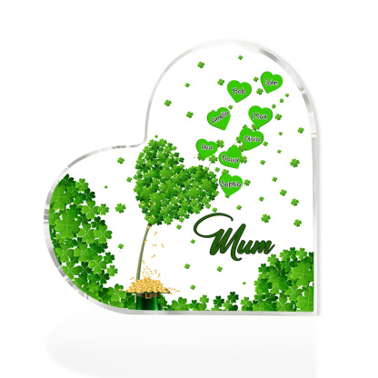 8 Names - Personalised Acrylic Heart Keepsake Custom Text Four-Leaf Clover Ornament Gift for Mother/Grandma-Jessemade AU
