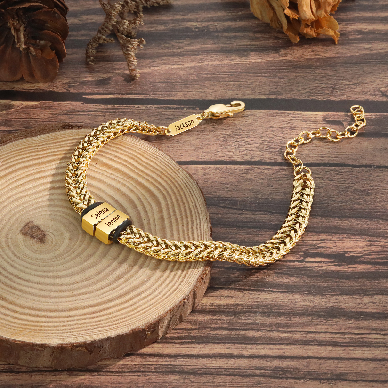 Personalised Men's Beaded Bracelet Custom 3 Names Adjustable Bracelets Stainless Steel Gifts for Him-Jessemade AU