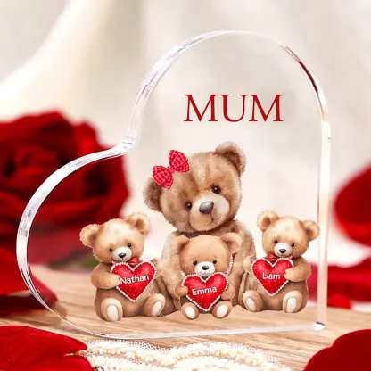 3 Names - Personalised Acrylic Heart Keepsake Custom Text Teddy Bear Ornaments Gifts for Grandma/Mother-Jessemade AU