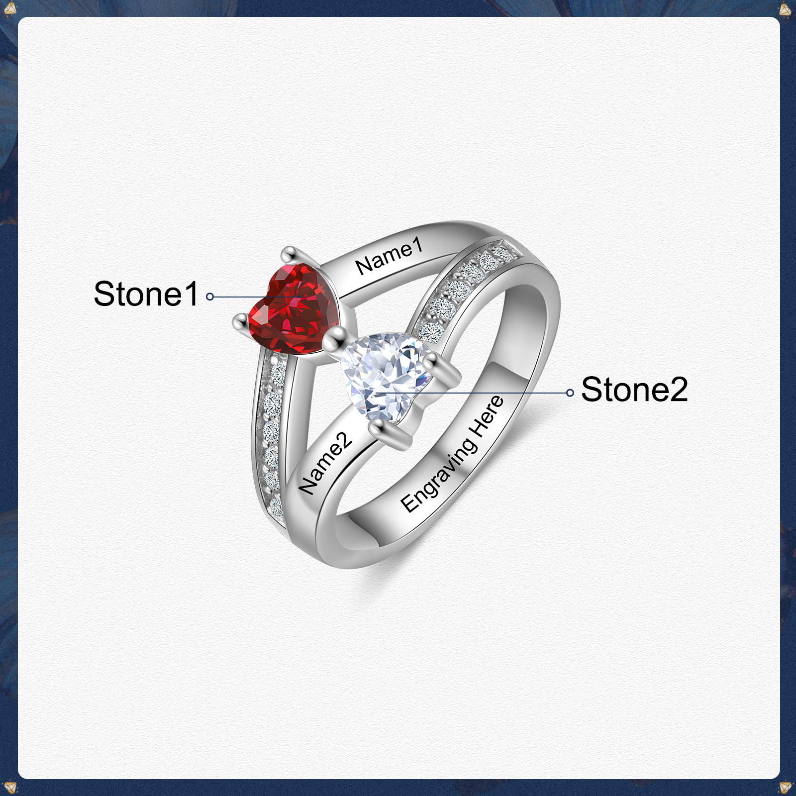 Personalised Birthstone Mother Ring Engraved 2 Names Birthstones Ring Gifts for Women-Jessemade AU