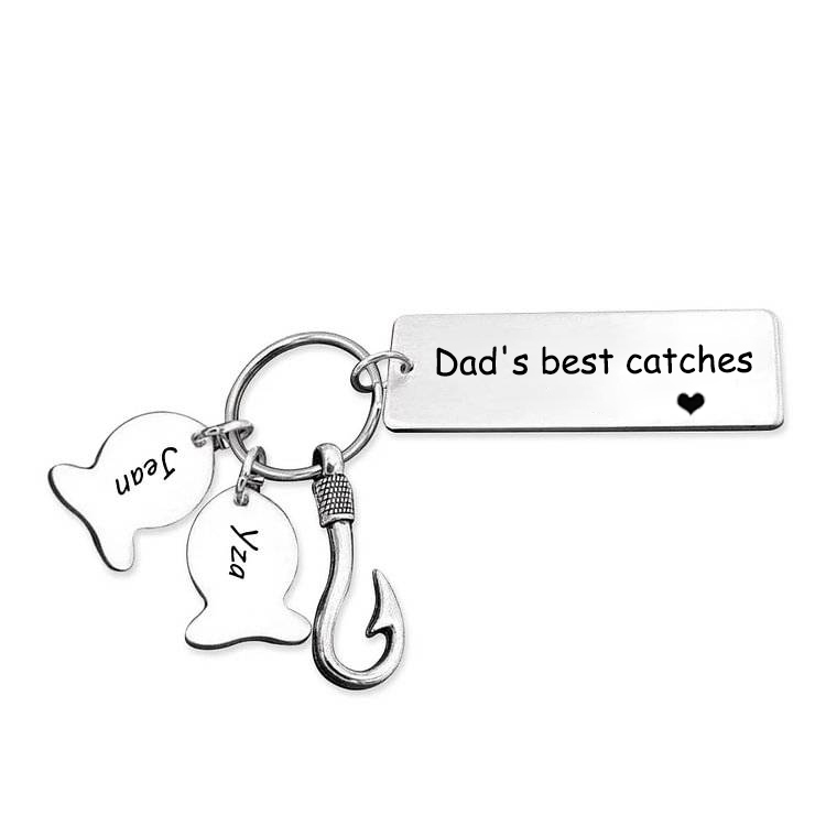 Personalised 2 Names Keychain Fish Charms Keychain Gifts For Daddy - Dad's best catches-Jessemade AU