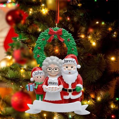 Santa Family Ornament Custom 3 Names Grandparents with Grandkids Ornament-Jessemade AU