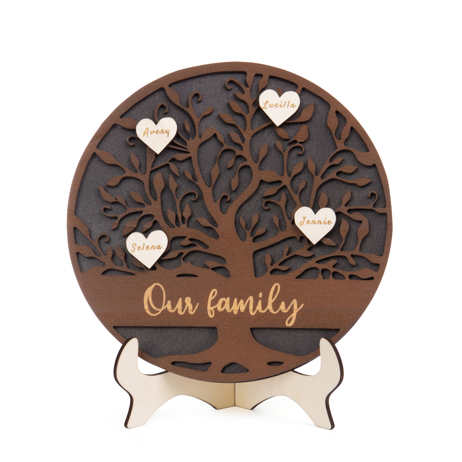 Wooden Family Tree Sign Engrave 4 Names Keepsake Gifts-Jessemade AU