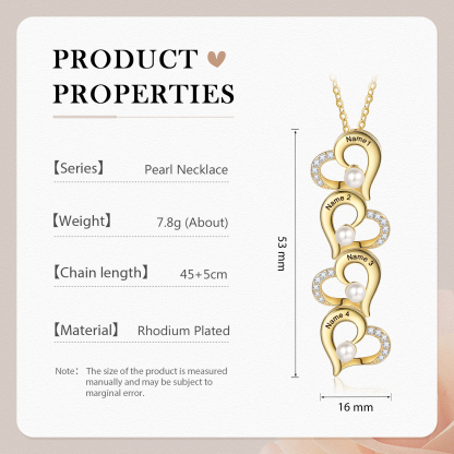 4 Names - Personalised Heart Shape Pendant Necklace Women's Customised Name Necklace Pearl Necklace Birthday Gift for Mother-Jessemade AU