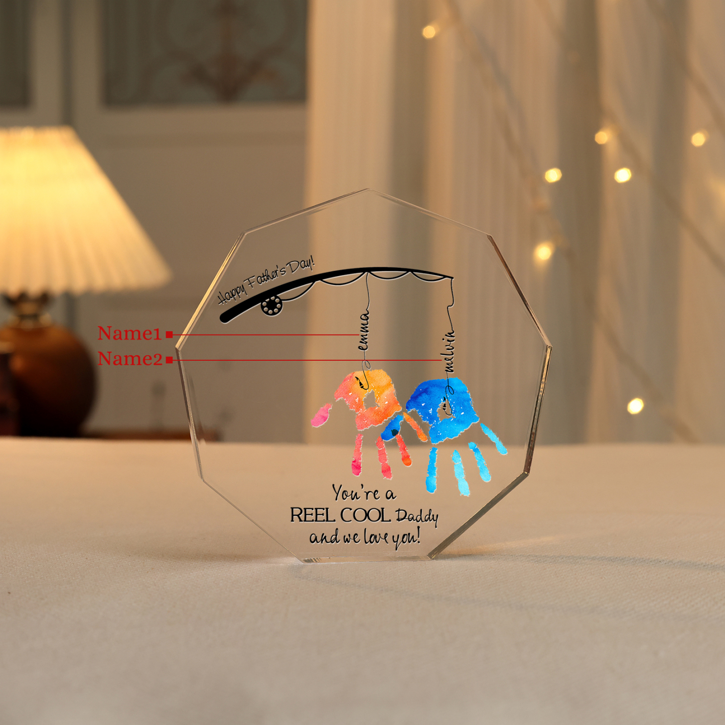 Personalised Acrylic Nine-Sided Shape Plaque Custom 2 Names Fishing Ornaments - You're A Real Cool Daddy And We Love You-Jessemade AU