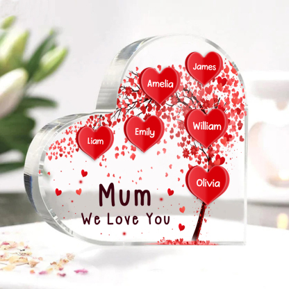 6 Names - Personalised Acrylic Heart Keepsake Custom Text Red Tree Ornaments Gifts for Grandma/Mother-Jessemade AU