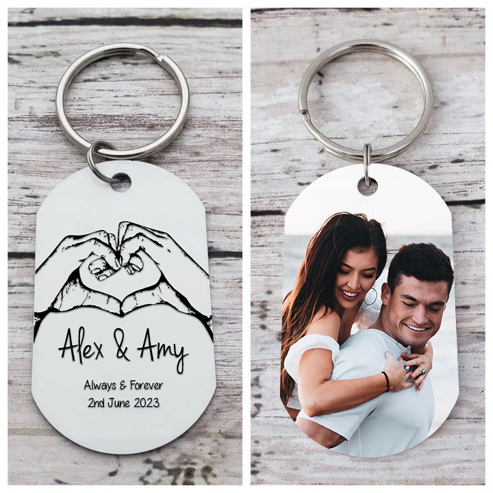 Personalised Couple Photo Keychain Custom 2 Names & Date Keyring "Always & Forever" Valentine's Day Gift For Couples-Jessemade AU