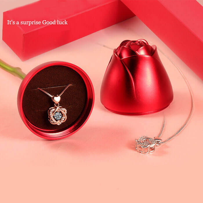 Valentine's Day Gifts 925 Sterling Silver Double Heart Dancing Necklace With Whole Rose Gift Box-Jessemade AU