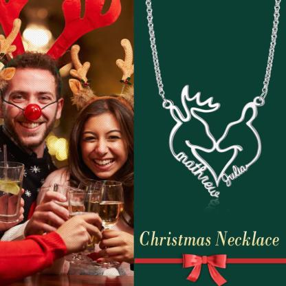 Heart Shape Christmas Deer Name Necklace Personalised 2 Names-Jessemade AU