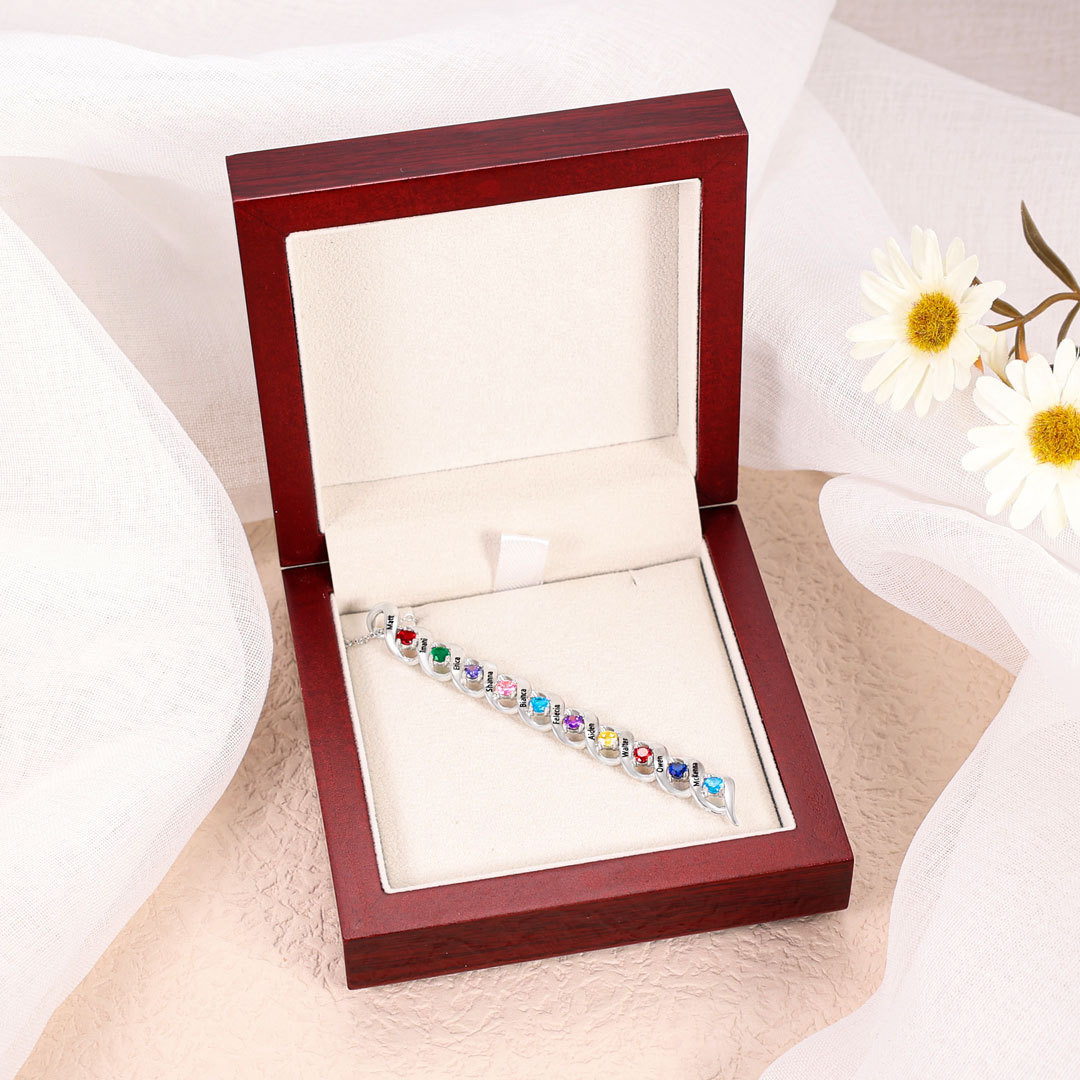 Personalised Necklace Cascading Pendant with 10 Birthstones Engraving 10 Names Gifts for Her-Jessemade AU
