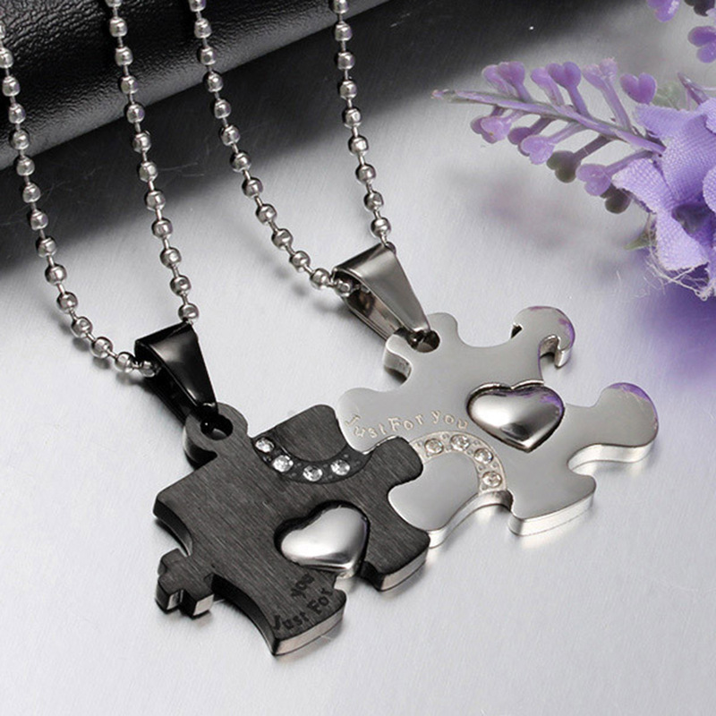 Just For You Couple Matching Necklace Puzzle Heart Necklace Valentines Day Gifts 2023 for Women Men-Jessemade AU