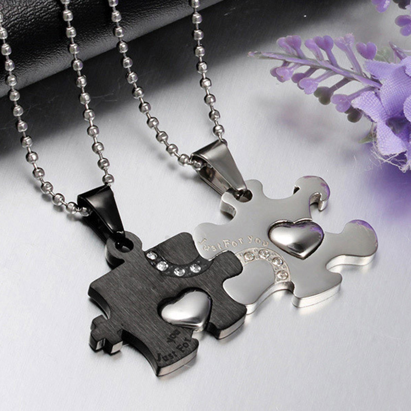 Just For You Couple Matching Necklace Puzzle Heart Necklace Valentines Day Gifts 2023 for Women Men-Jessemade AU