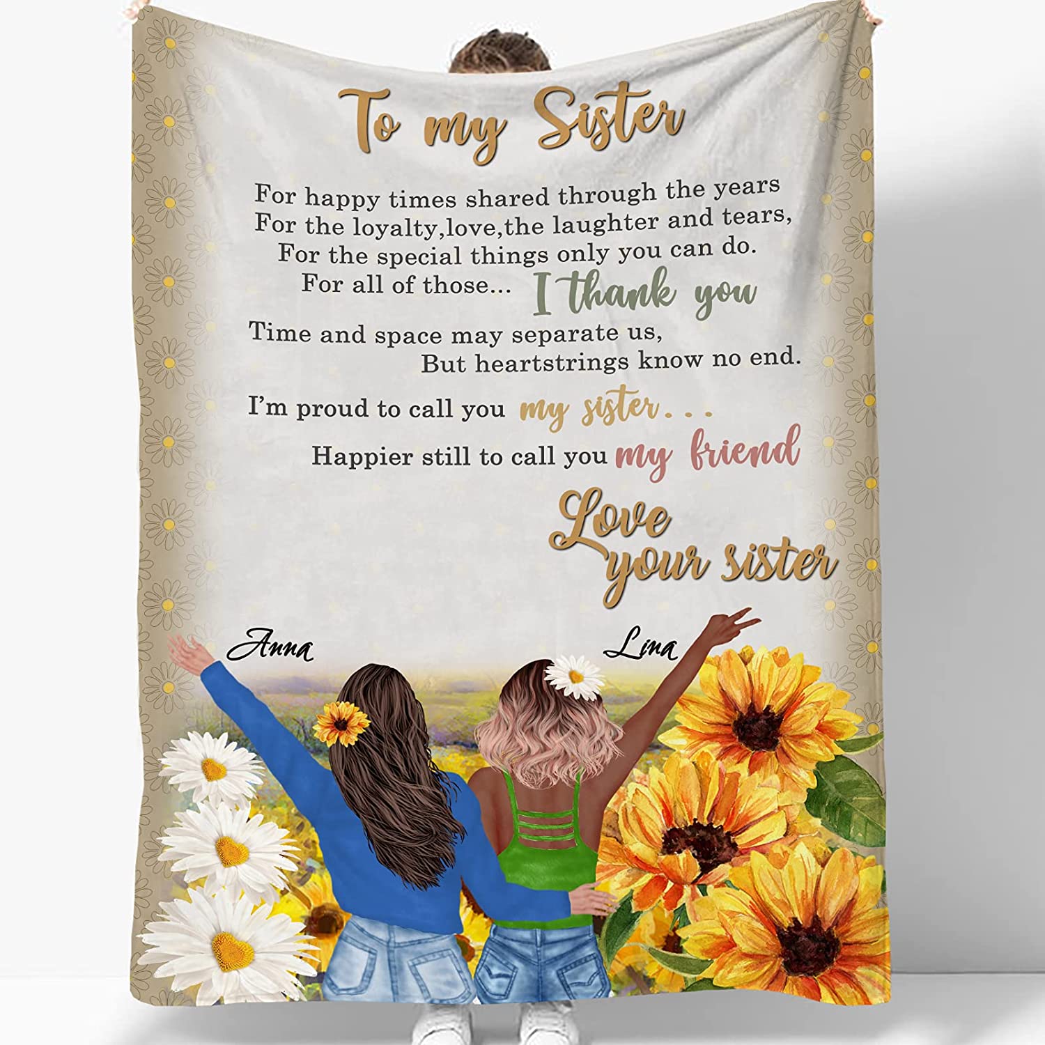 To My Sisters, For Happy Times Shared Through The Years, Personalised Names Flannel Blanket-Jessemade AU