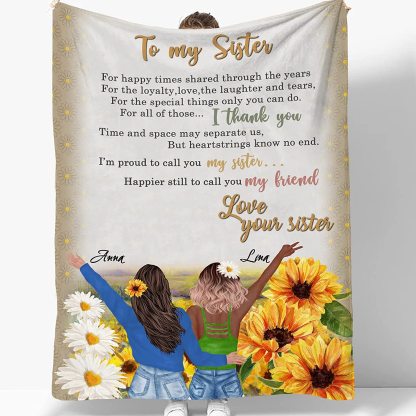 To My Sisters, For Happy Times Shared Through The Years, Personalised Names Flannel Blanket-Jessemade AU