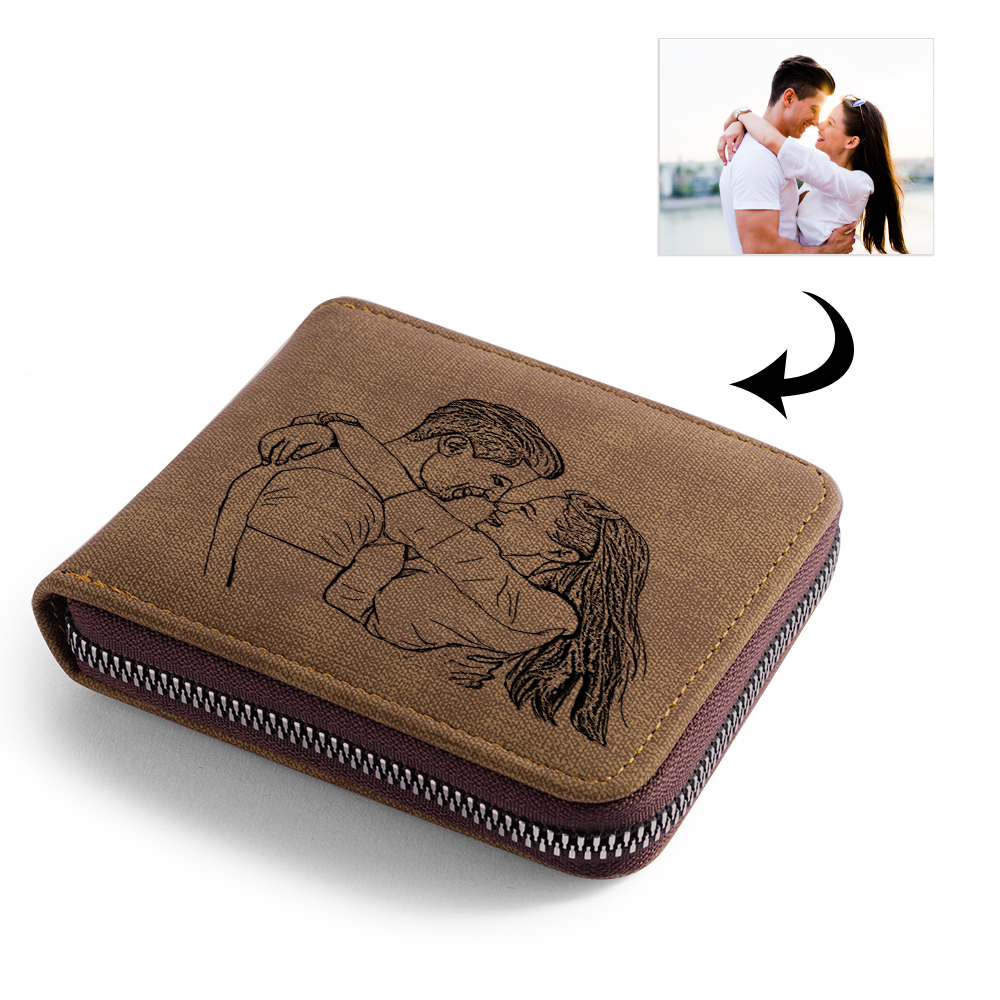 Personalised Leather Wallet Engraved Photo Short Purse Gifts For Men-Jessemade AU
