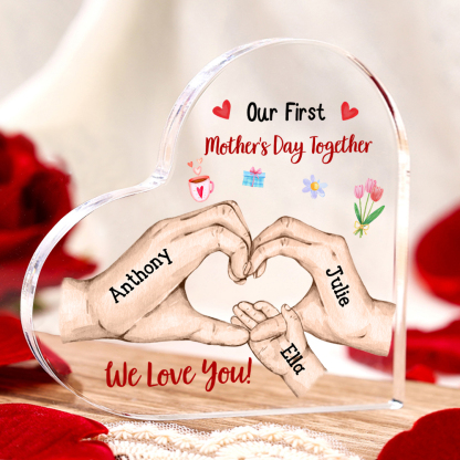 Our First Mother's Day Together - Personalised Text Acrylic Heart Keepsake Family Hands Custom 3 Names Ornaments-Jessemade AU