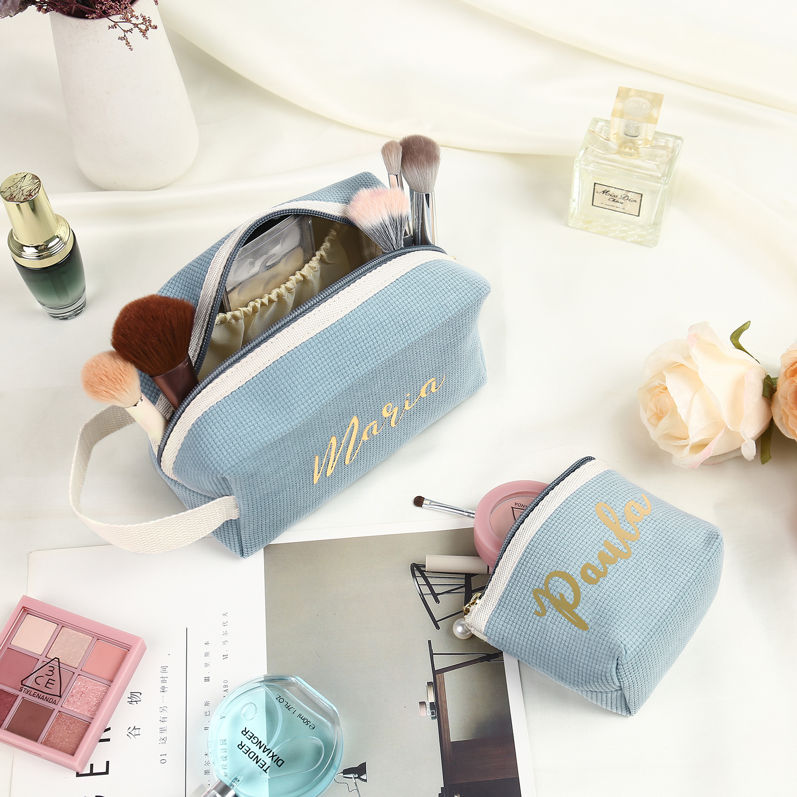 A Set Personalised Name Cosmetic Bag Custom Makeup Bag Zipper Storage Bag Gifts for Ladies Girls-Jessemade AU