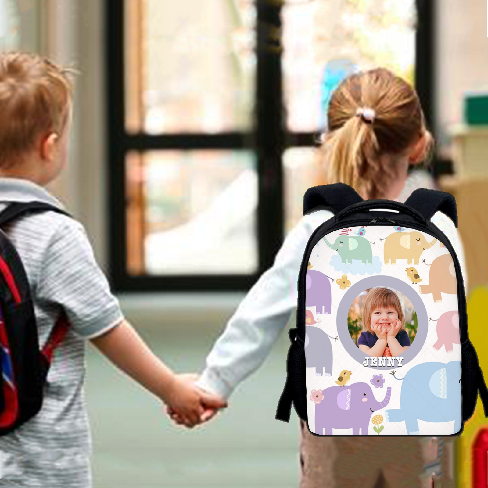 Personalised School Bag Custom Name And Photo Schoolbag Elephant Backpack for Kids-Jessemade AU