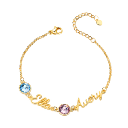 Personalised Bracelet With Birthstone Custom 2 Names Bracelet Gift For Women-Jessemade AU