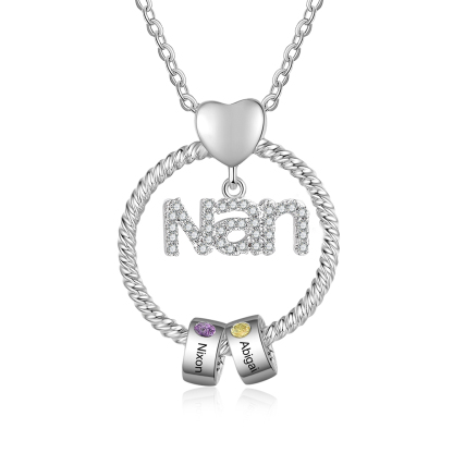 2 Names - Personalised Nan Necklace Custom 2 Names 2 Birthstones Circle Pendant Necklace Christmas Gift for Grandma Nana-Jessemade AU