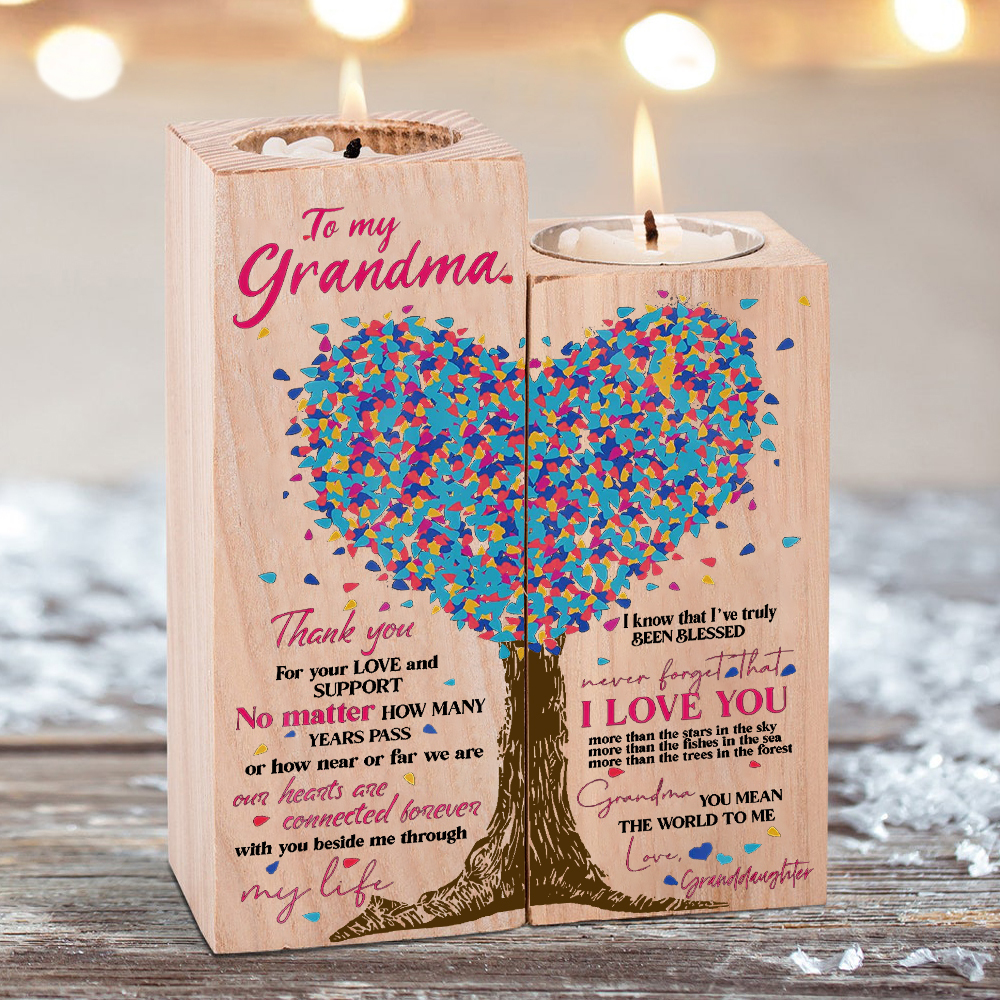 To My Grandma/Nanny/Nan Family Tree Candle Holder You Mean The World To Me Wood Candlesticks Gifts for Grandma-Jessemade AU