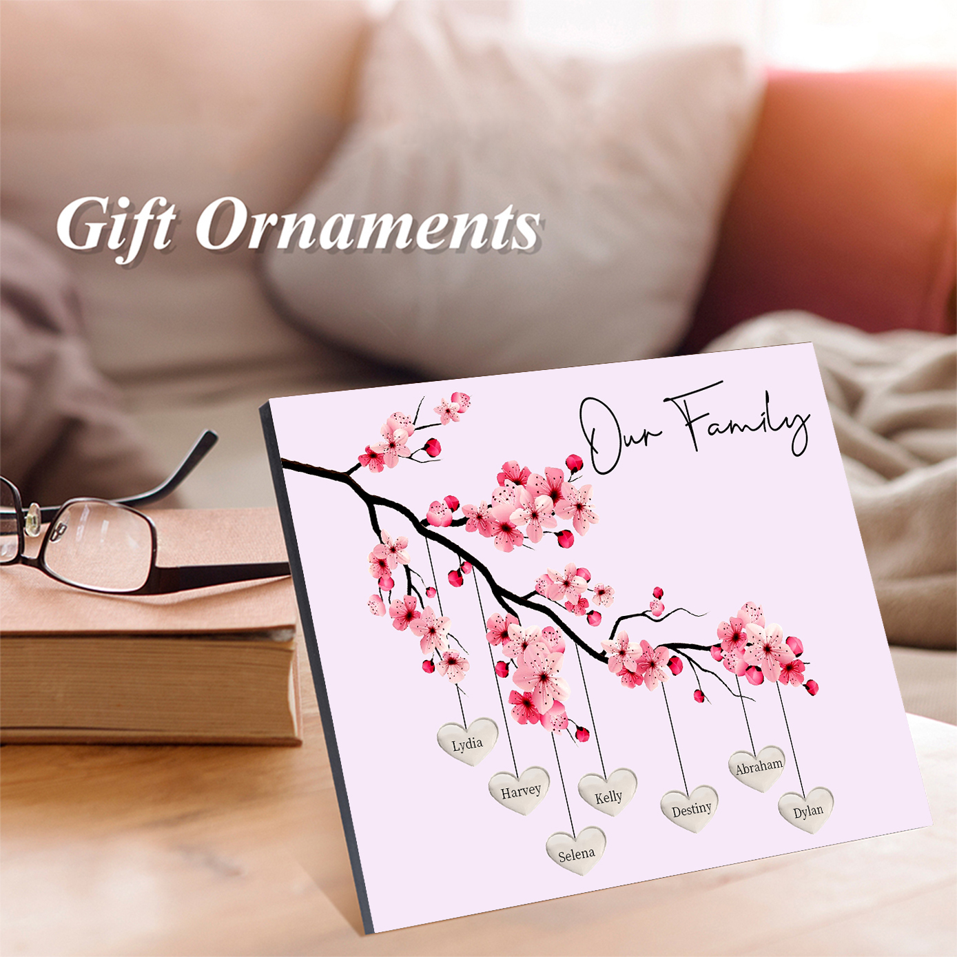 Personalised Plum Blossom Family Tree Picture Board Keepsake Wood Signs Photo Frame Engrave 7 Names-Jessemade AU
