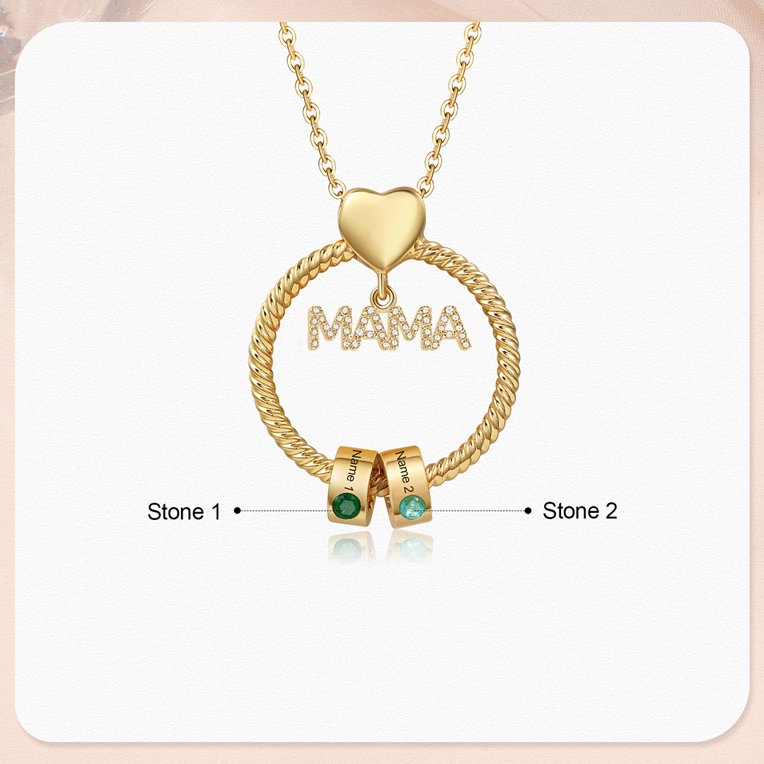 2 Names - Personalised Mama Circle Pendant Necklace Custom Names & Birthstones Necklace Mother's Day Gifts-Jessemade AU