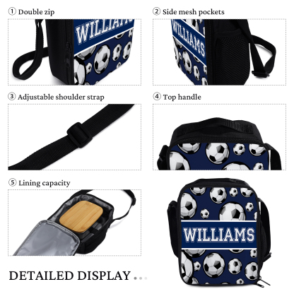 Custom Name Lunch Bag Personalised Football Pattern Lunch Box Gifts for Kids-Jessemade AU