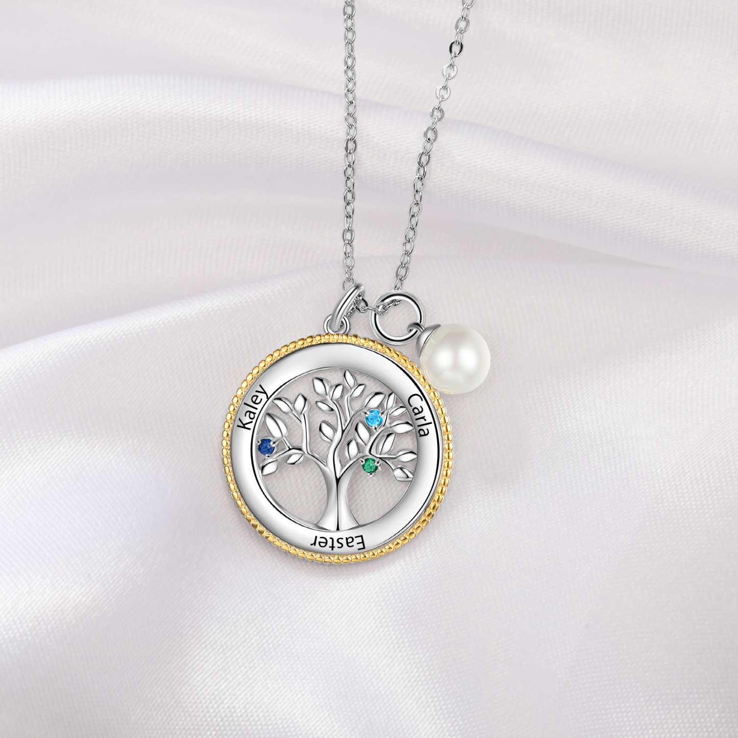 Personalised Family Tree Necklace With 3 Birthstones Engraved Names Necklace Gift For Women-Jessemade AU