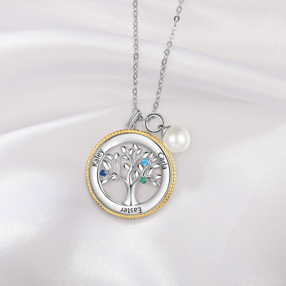 Personalised Family Tree Necklace With 3 Birthstones Engraved Names Necklace Gift For Women-Jessemade AU