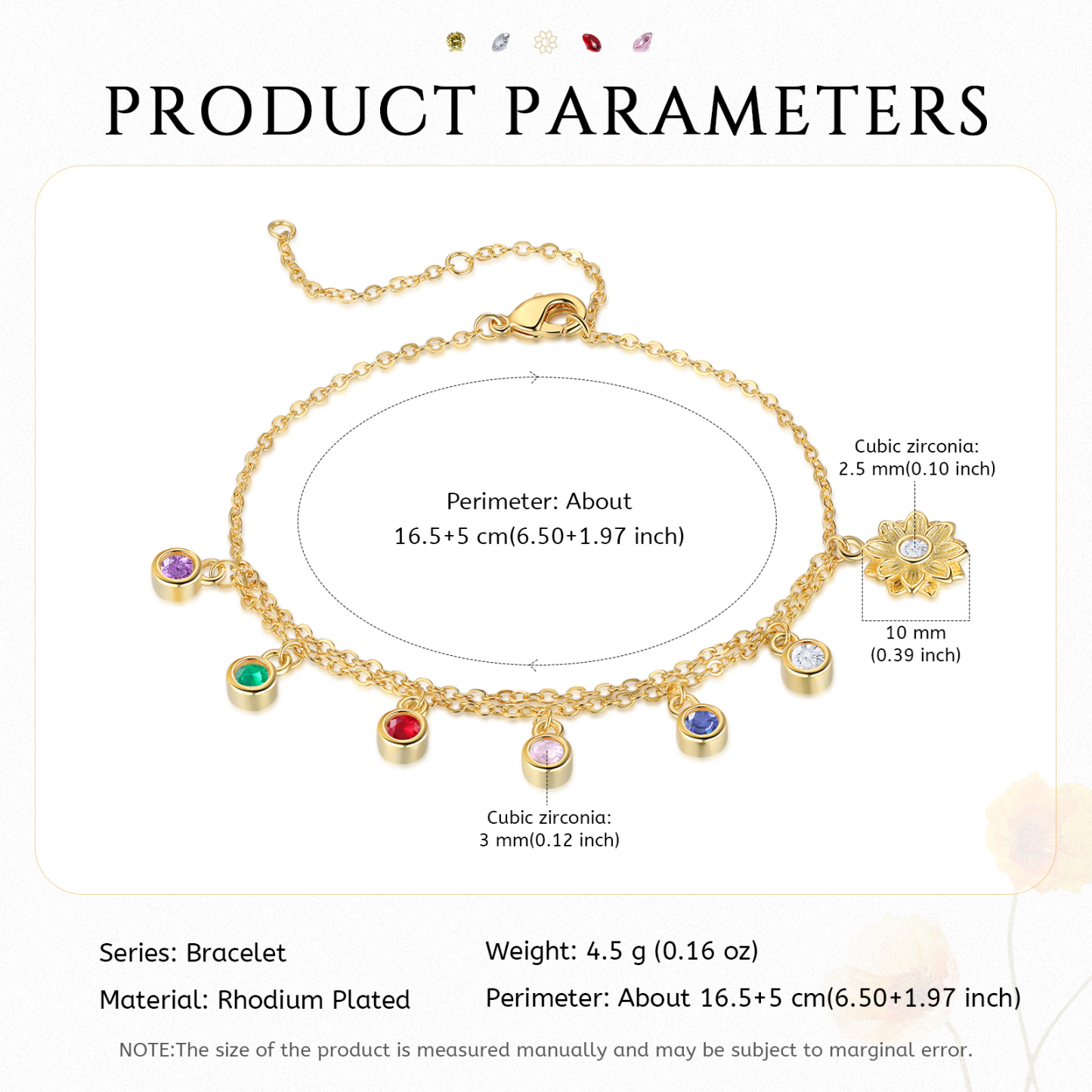 Personalised Women's Bracelet Custom 5 Birthstones Bracelet Gold Adjustable Bracelet Mother's Day Gift for Her-Jessemade AU