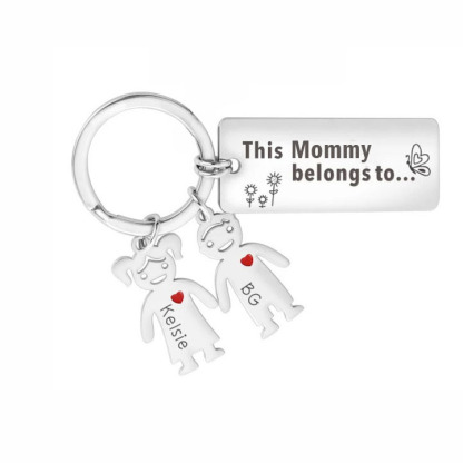Personalised Family Keychain with 2 Kid Charms Engrave Names-Jessemade AU