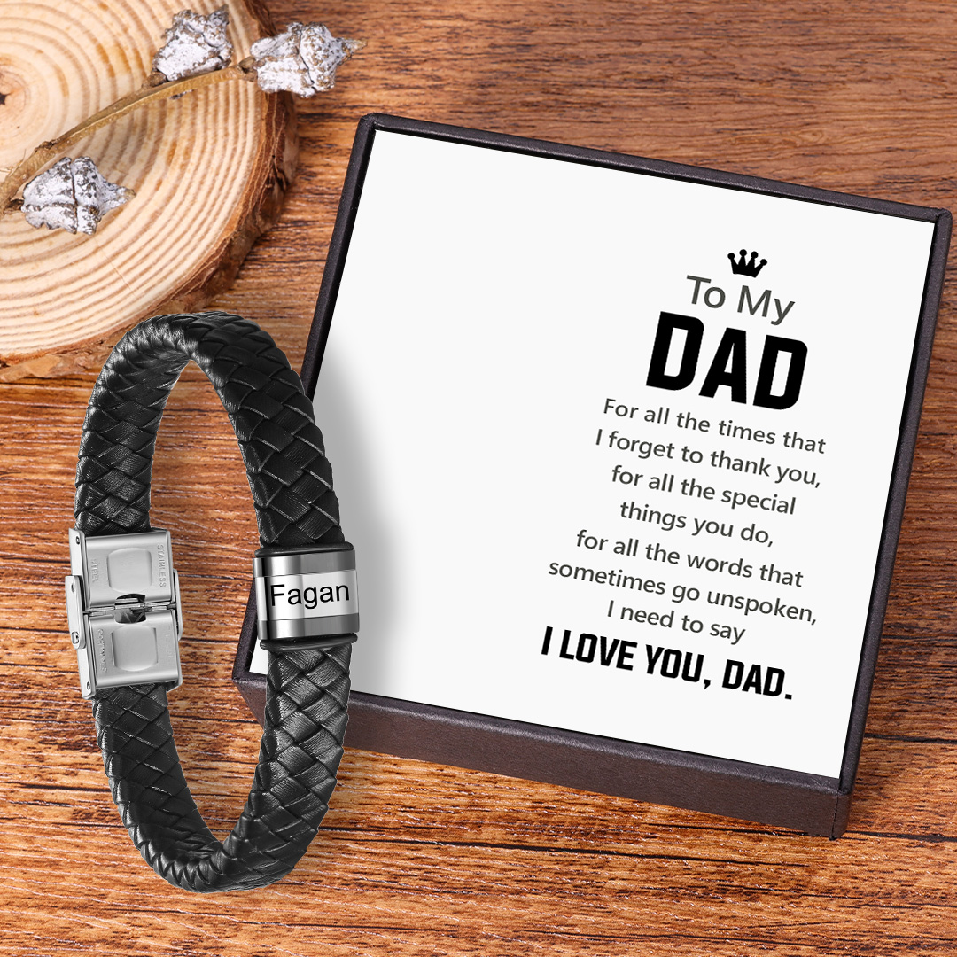 Men Leather Bracelet with 1 Bead Engraved 1 Name Custom Bracelet For Dad-Jessemade AU
