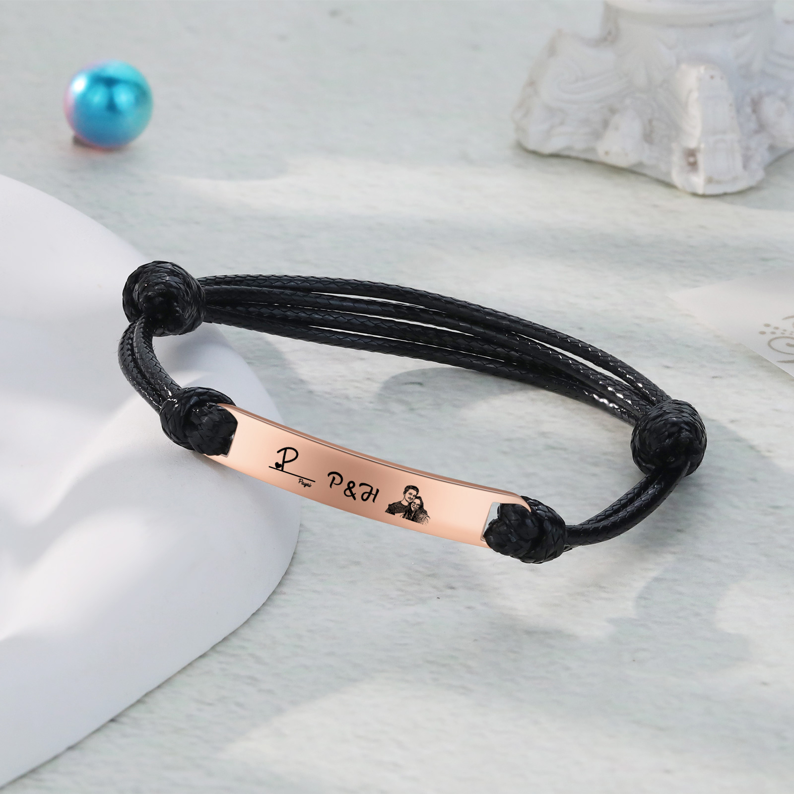 Personalised Couple Photo Bracelet Custom 3 Letters & Name Adjustable Bracelet Gifts for Loved One-Jessemade AU