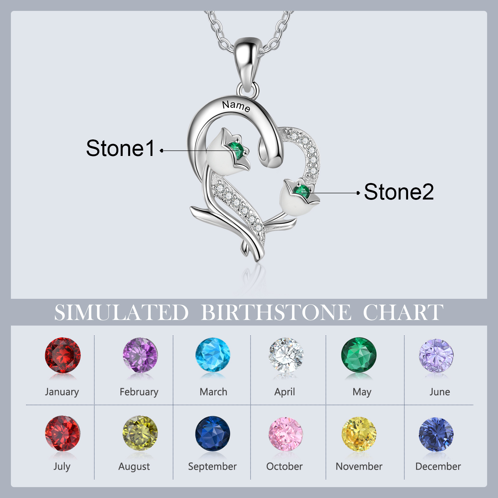 Personalised May Birthflower Necklace With Birthstones Custom 1 Name Necklace For Her-Jessemade AU