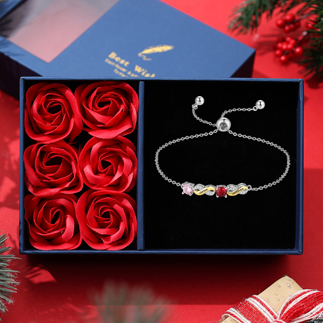 Mother & Family Bracelet with Birthstones Engrave 2 Names Infinity Bracelet Gifts for Her-Jessemade AU