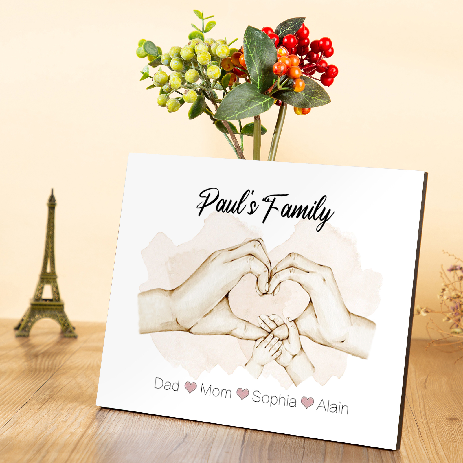 Personalised Heart Holding Hands Picture Board Custom 4 Names Family Keepsake Wood Signs Photo Frame-Jessemade AU